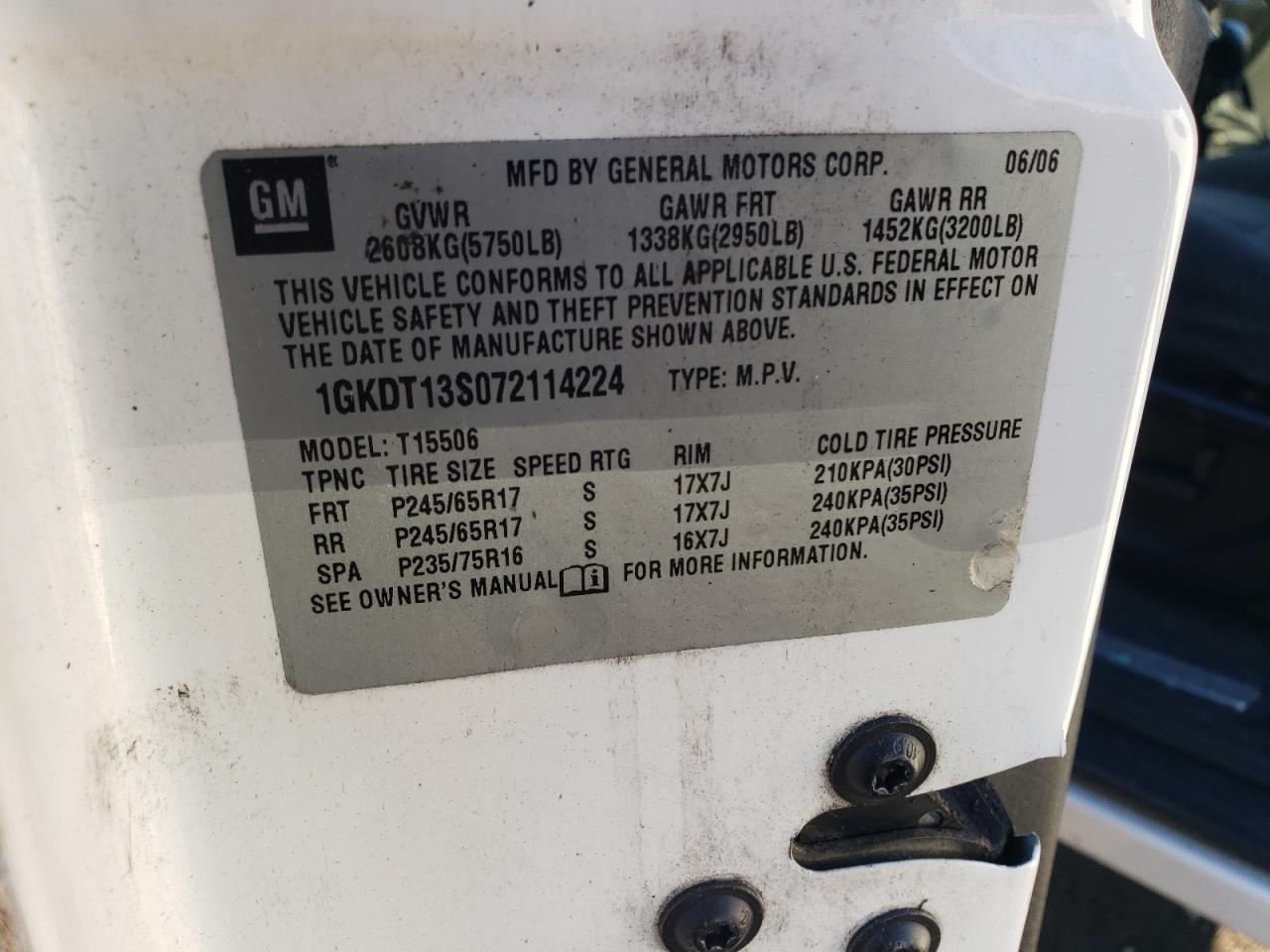 Foto 10 de la subasta – 2007 GMC ENVOY con VIN 1GKDT13S072114224