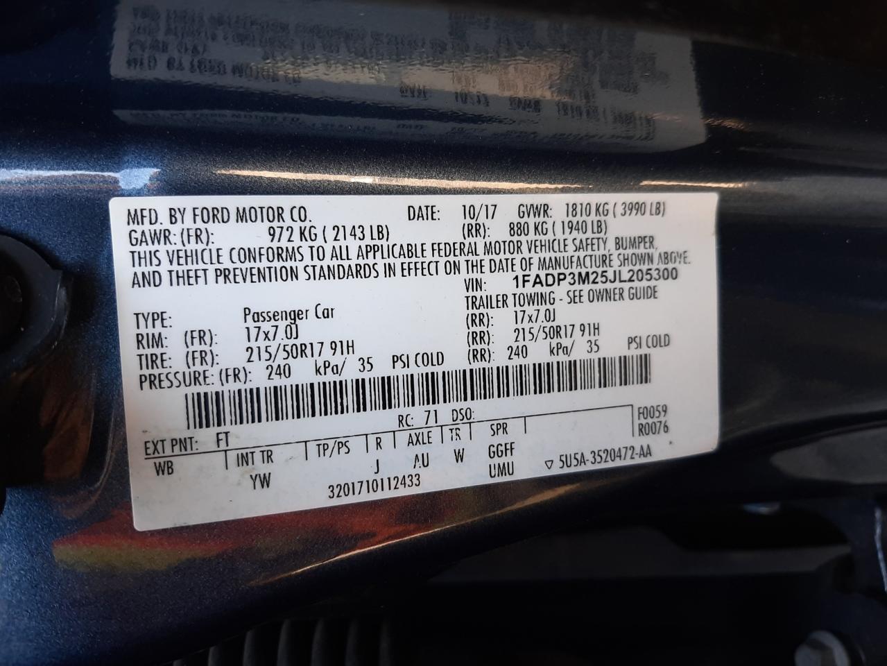 Photo 10 from auction – 2018 FORD FOCUS SEL with VIN 1FADP3M25JL205300