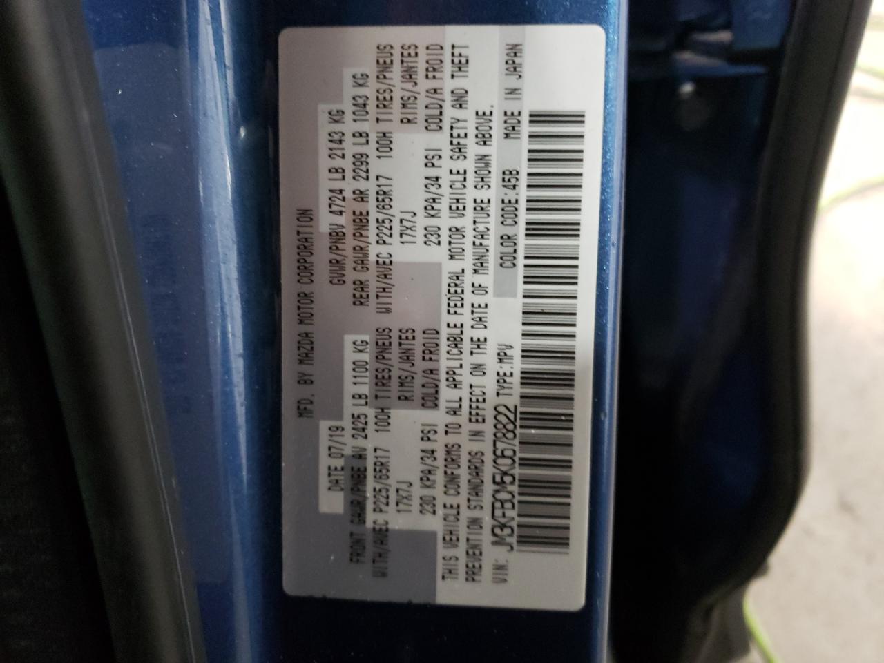 Photo 10 from auction – 2019 MAZDA CX-5 TOURI with VIN JM3KFBCM5K0678822