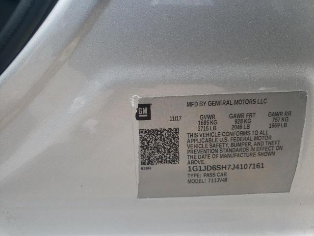 Photo 10 from auction – 2018 CHEVROLET SONIC LT with VIN 1G1JD6SH7J4107161