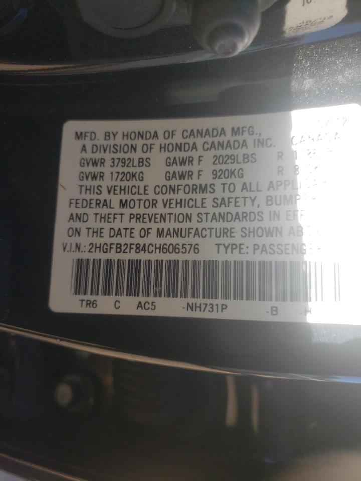 Photo 10 from auction – 2012 HONDA CIVIC EX with VIN 2HGFB2F84CH606576