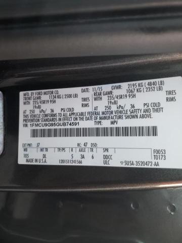Photo 10 from auction – 2016 FORD ESCAPE SE with VIN 1FMCU9G95GUB74591