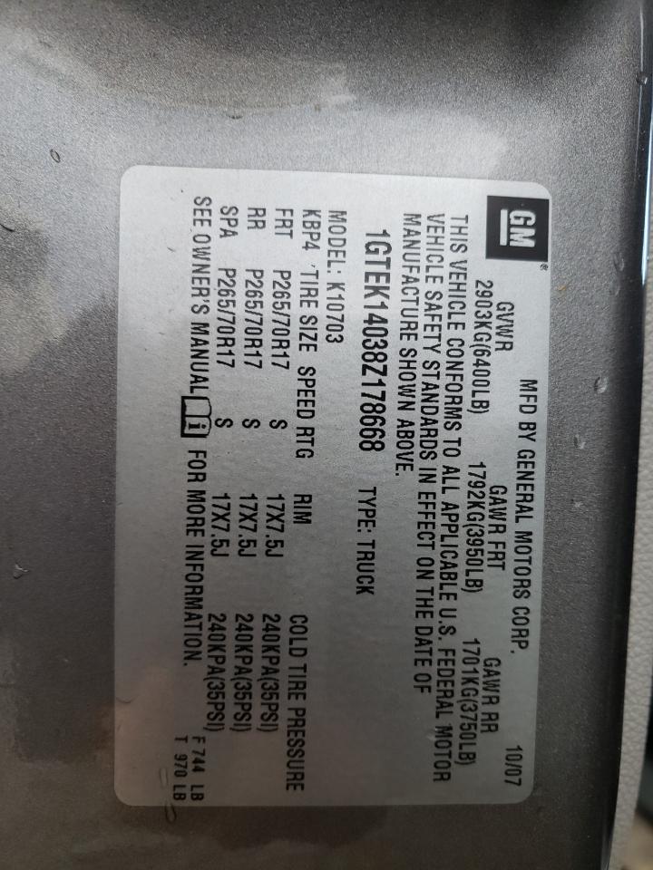 Photo 10 from auction – 2008 GMC SIERRA K15 with VIN 1GTEK14038Z178668