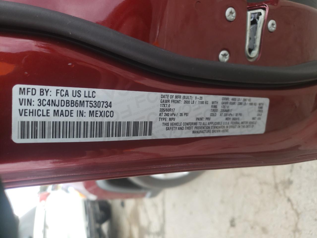 Photo 10 from auction – 2021 JEEP COMPASS LA with VIN 3C4NJDBB6MT530734