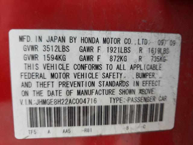 Photo 1 from auction – 2010 HONDA FIT with VIN JHMGE8H22AC004716