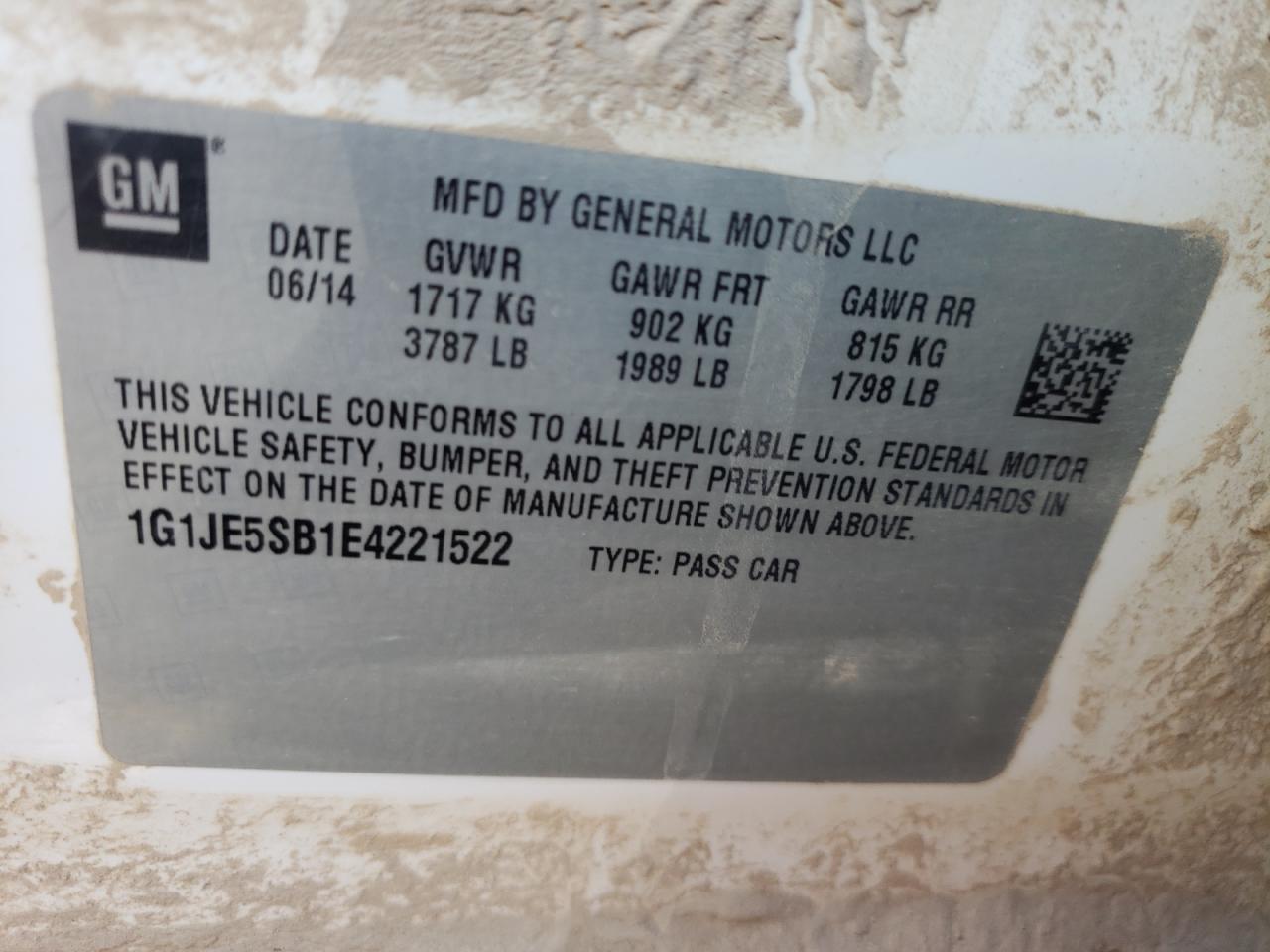Photo 10 from auction – 2014 CHEVROLET SONIC LTZ with VIN 1G1JE5SB1E4221522