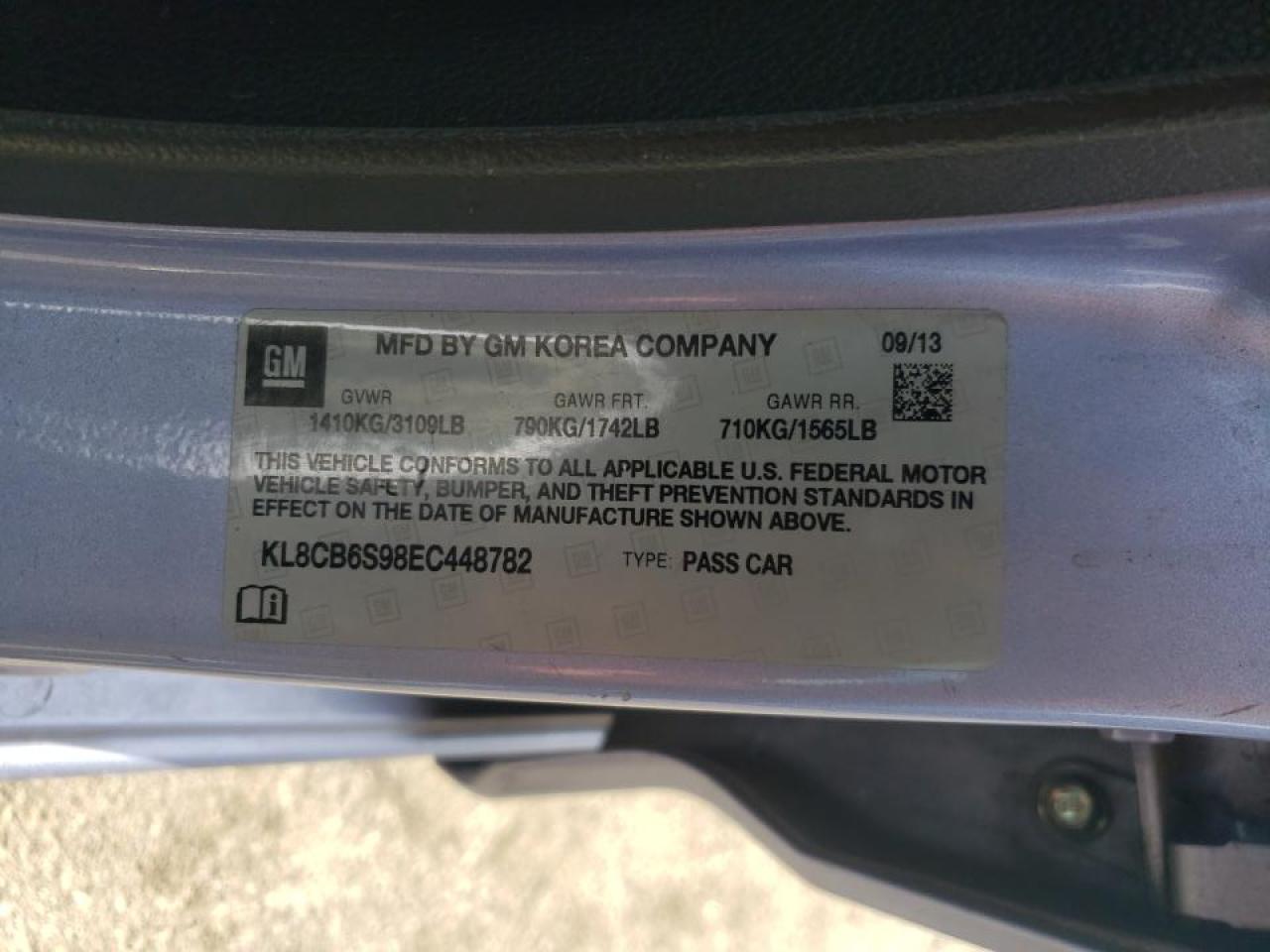 Photo 10 from auction – 2014 CHEVROLET SPARK LS with VIN KL8CB6S98EC448782