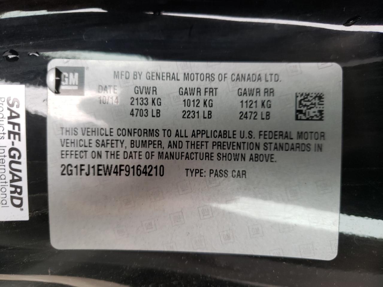 Photo 10 from auction – 2015 CHEVROLET CAMARO 2SS with VIN 2G1FJ1EW4F9164210