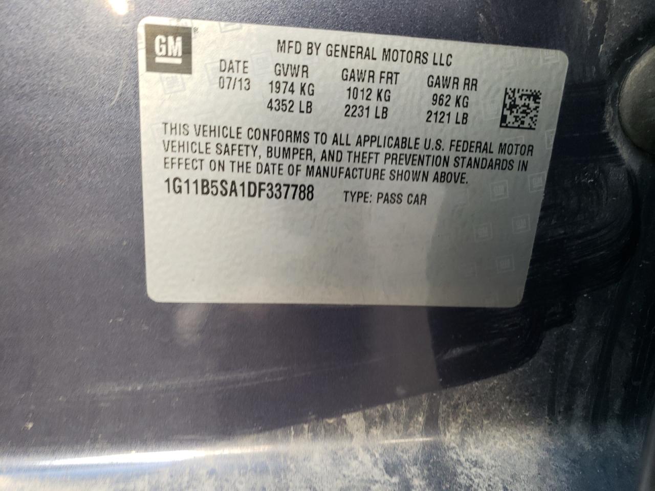 Photo 10 from auction – 2013 CHEVROLET MALIBU LS with VIN 1G11B5SA1DF337788
