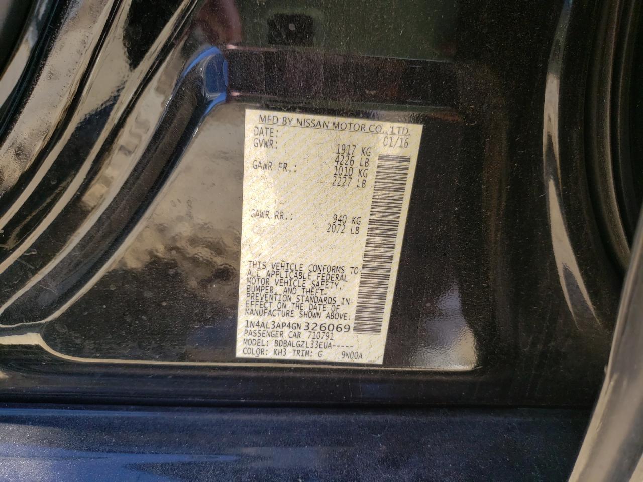 Photo 10 from auction – 2016 NISSAN ALTIMA 2.5 with VIN 1N4AL3AP4GN326069
