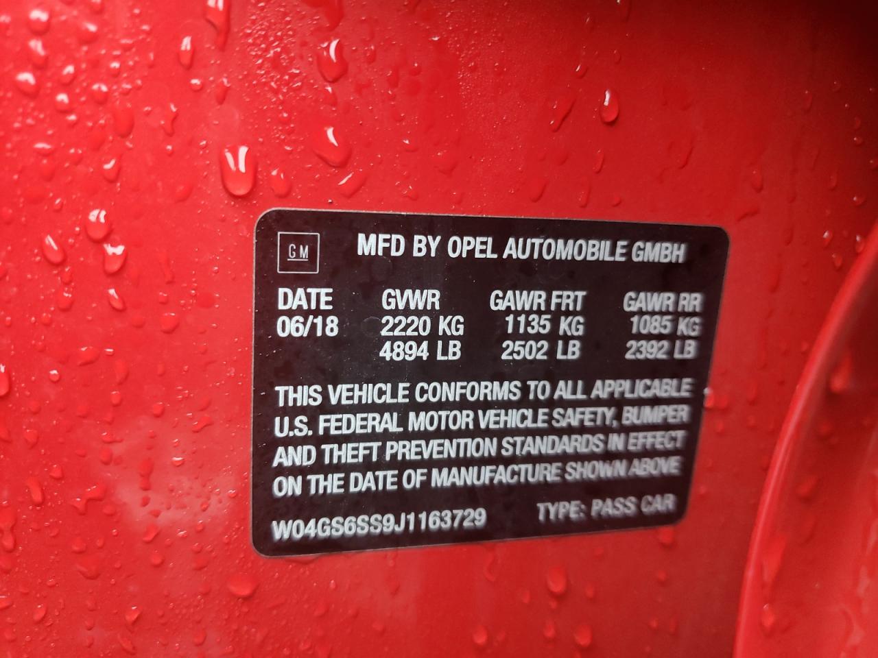 Photo 10 from auction – 2018 BUICK REGAL GS with VIN W04GS6SS9J1163729