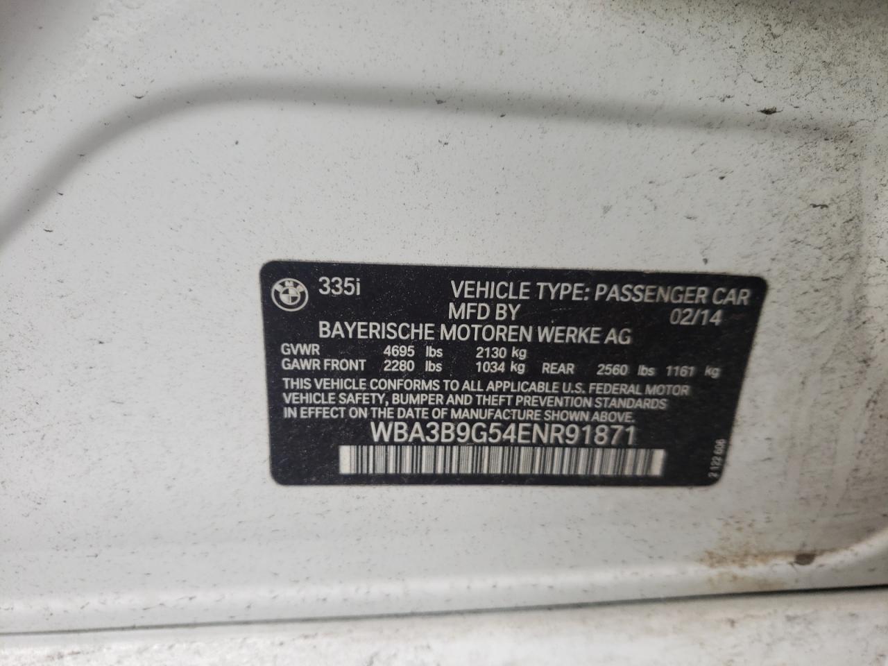 Photo 10 from auction – 2014 BMW 335 XI with VIN WBA3B9G54ENR91871