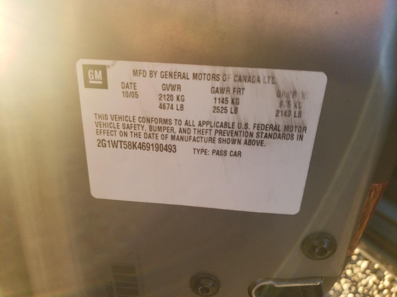 Photo 10 from auction – 2006 CHEVROLET IMPALA LT with VIN 2G1WT58K469190493