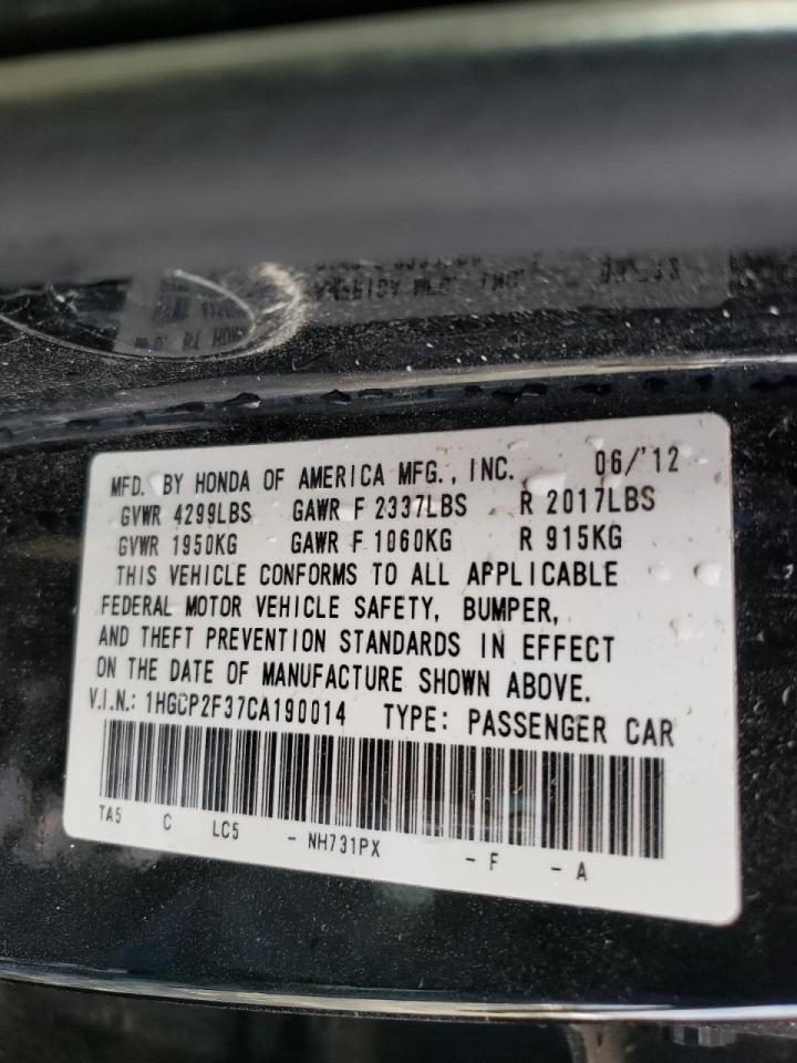 Photo 10 from auction – 2012 HONDA ACCORD LX with VIN 1HGCP2F37CA190014