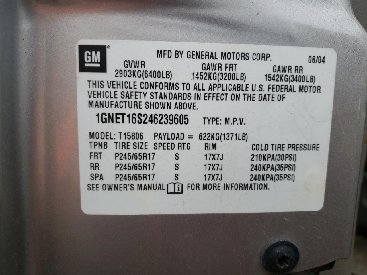 Zdjęcie 10 z aukcji – 2004 CHEVROLET TRAILBLAZE z VIN 1GNET16S246239605