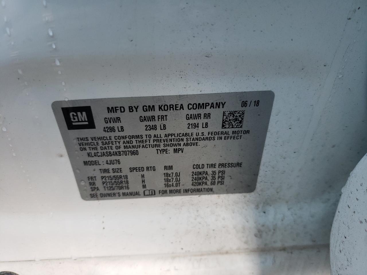 Photo 10 from auction – 2019 BUICK ENCORE PRE with VIN KL4CJASB4KB707960