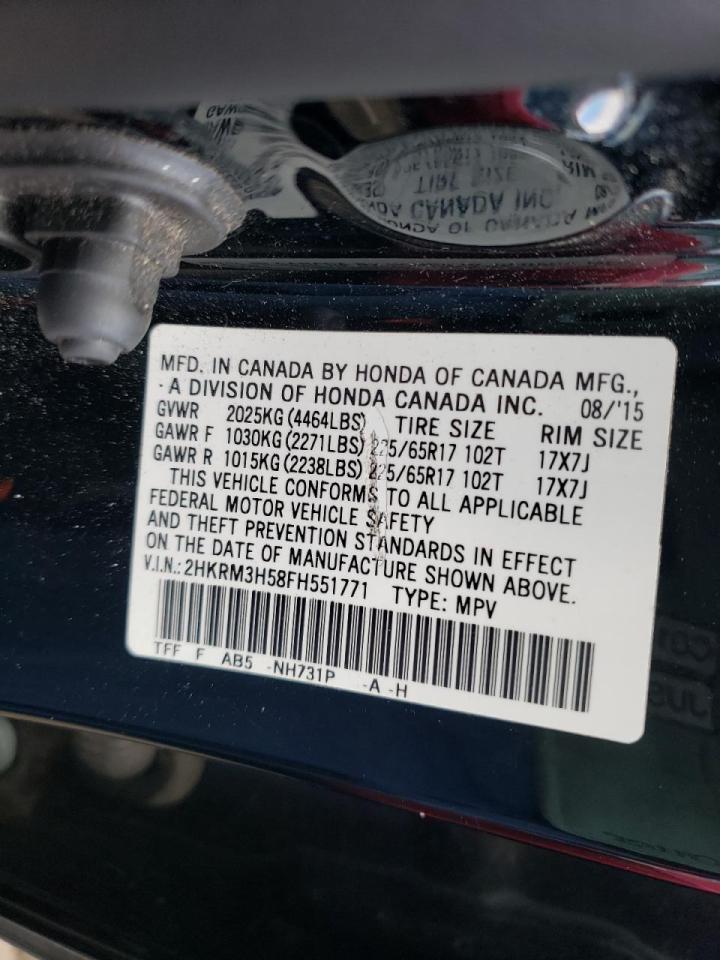 Photo 10 from auction – 2015 HONDA CR-V EX with VIN 2HKRM3H58FH551771