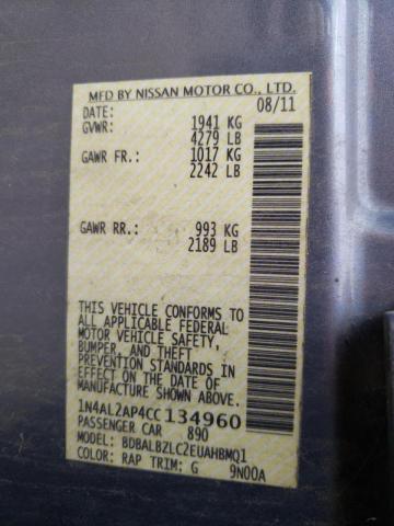 Photo 10 from auction – 2012 NISSAN ALTIMA with VIN 1N4AL2AP4CC134960