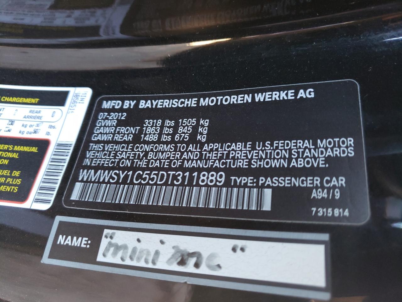 Photo 10 from auction – 2013 MINI COOPER ROA with VIN WMWSY1C55DT311889
