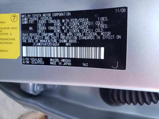 Photo 10 from auction – 2007 LEXUS RX 400H with VIN JTJHW31U472016654