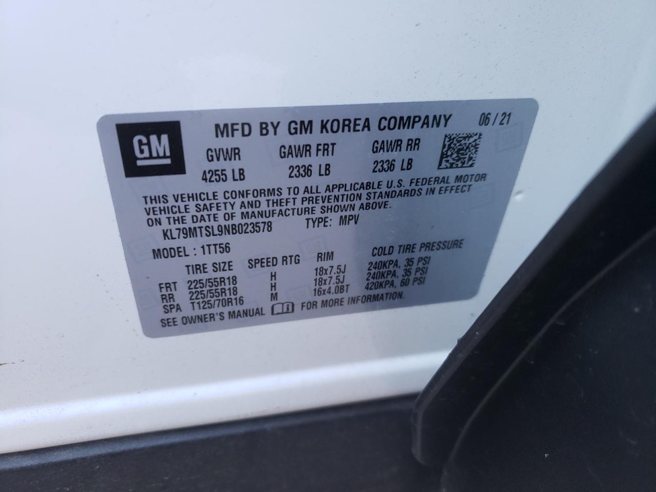 Photo 10 from auction – 2022 CHEVROLET TRAILBLAZE with VIN KL79MTSL9NB023578