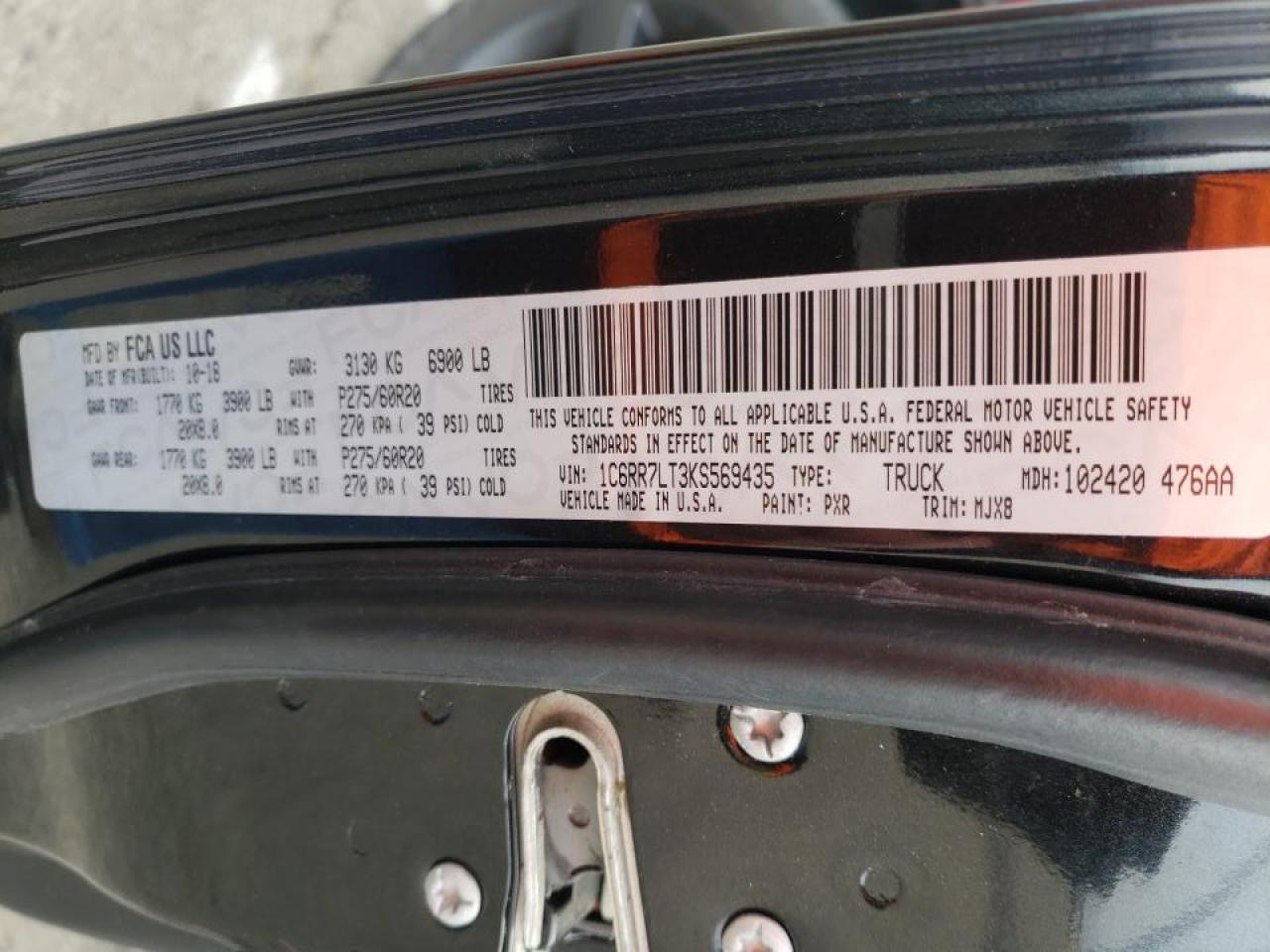 Photo 10 from auction – 2019 RAM 1500 CLASS with VIN 1C6RR7LT3KS569435