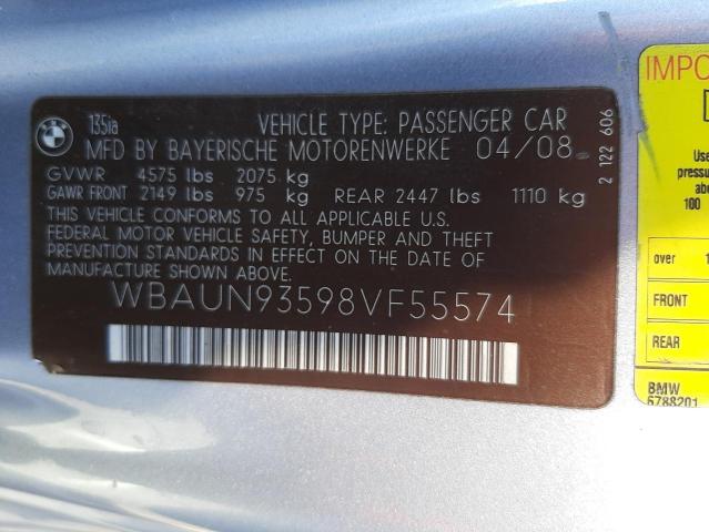 Photo 10 from auction – 2008 BMW 135 I with VIN WBAUN93598VF55574