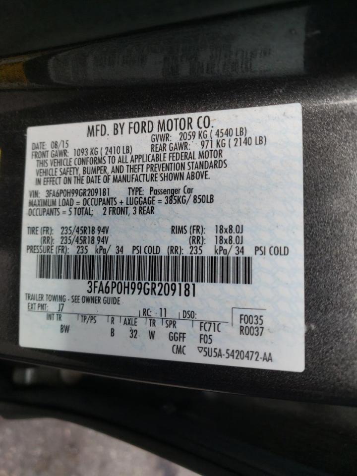 Photo 10 from auction – 2016 FORD FUSION SE with VIN 3FA6P0H99GR209181