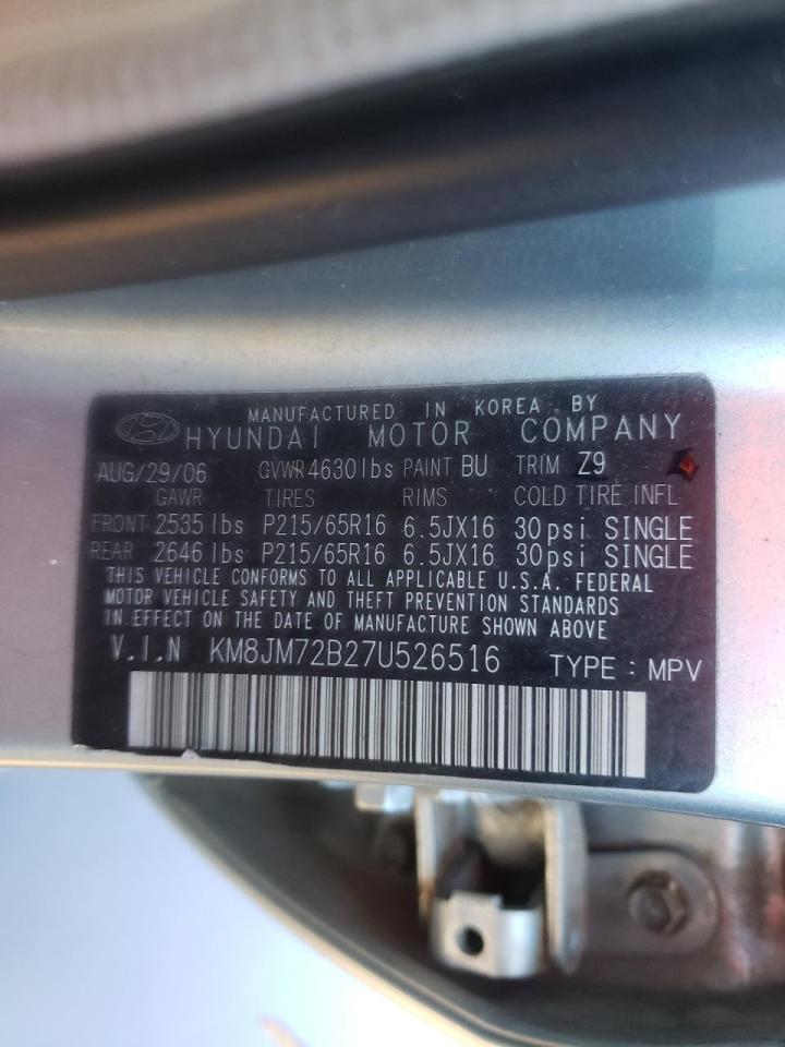 Photo 10 from auction – 2007 HYUNDAI TUCSON with VIN KM8JM72B27U526516