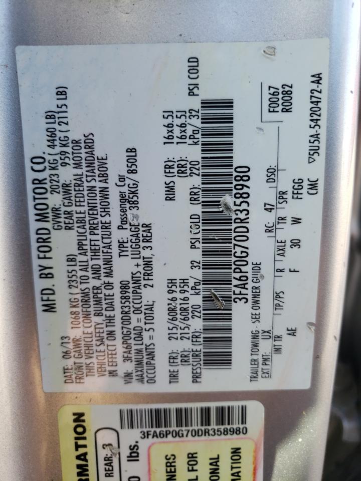 Photo 10 from auction – 2013 FORD FUSION S with VIN 3FA6P0G70DR358980
