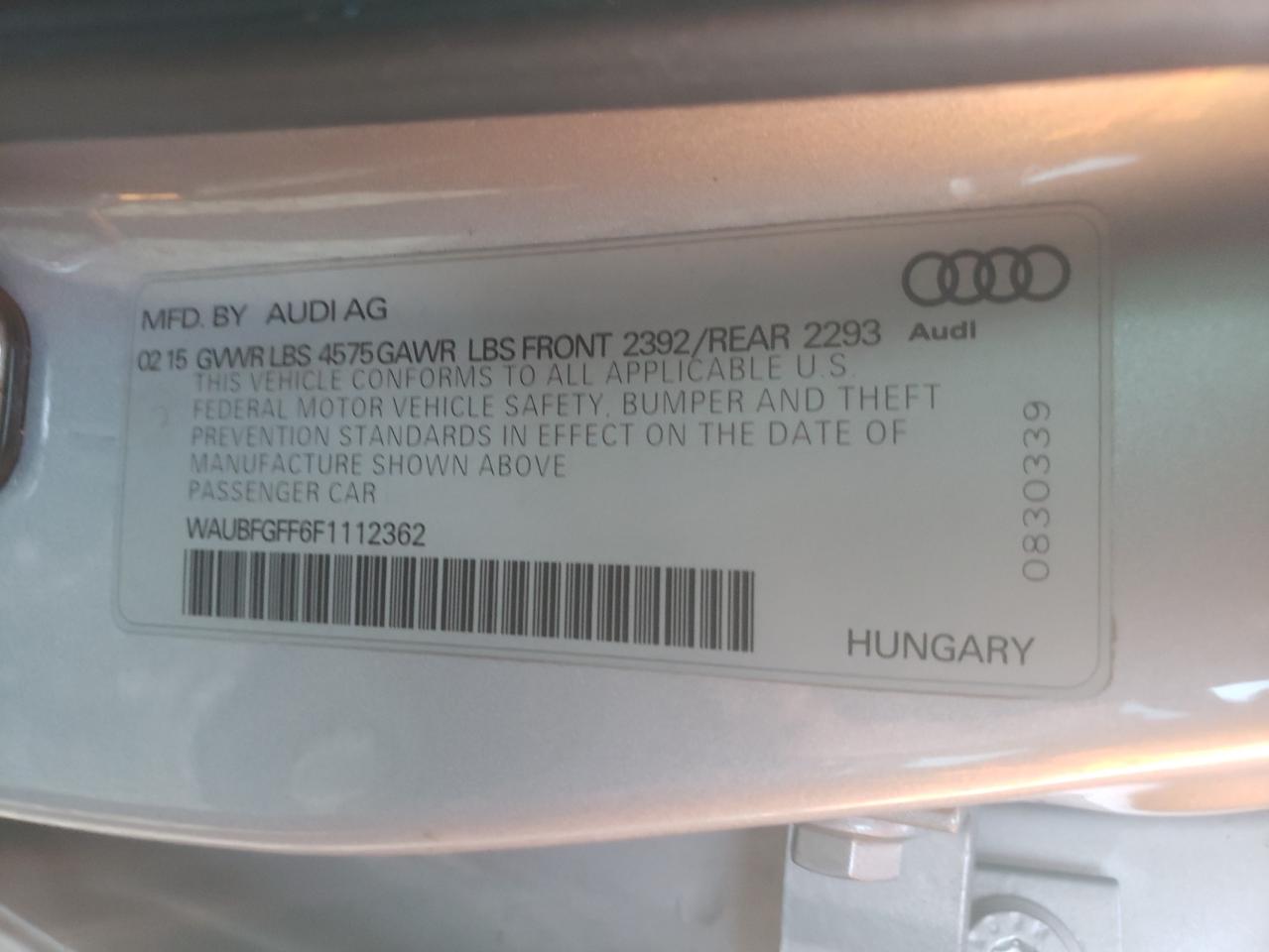 Photo 10 from auction – 2015 AUDI S3 PREMIUM with VIN WAUBFGFF6F1112362