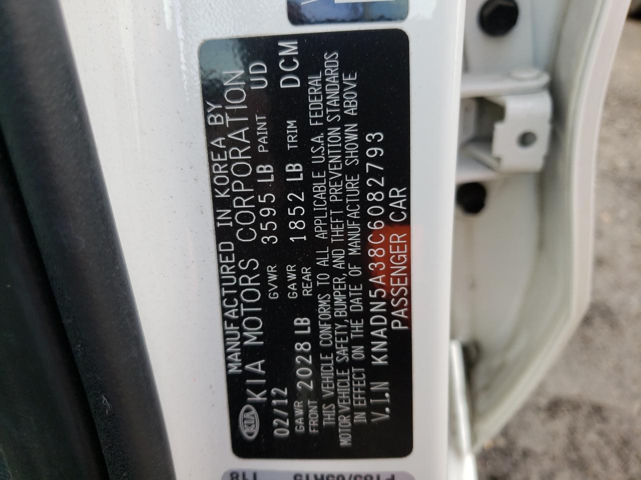 Photo 10 from auction – 2012 KIA RIO EX with VIN KNADN5A38C6082793