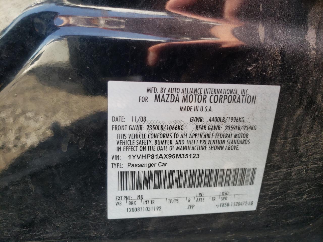 Photo 10 from auction – 2009 MAZDA 6 I with VIN 1YVHP81AX95M35123