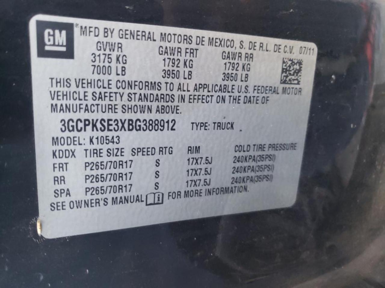 Photo 10 from auction – 2011 CHEVROLET SILVERADO with VIN 3GCPKSE3XBG388912