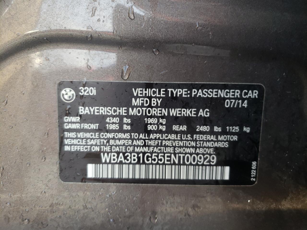 Photo 10 from auction – 2014 BMW 320 I with VIN WBA3B1G55ENT00929