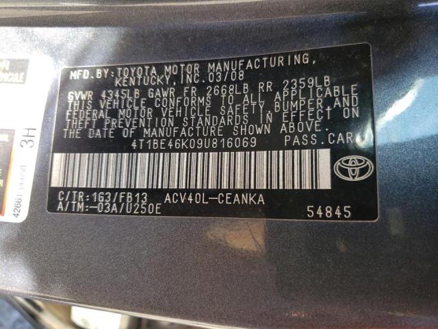 Photo 10 from auction – 2009 TOYOTA CAMRY BASE with VIN 4T1BE46K09U816069