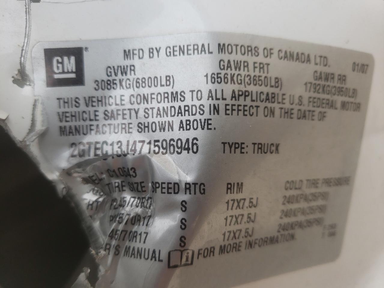 Photo 10 from auction – 2007 GMC NEW SIERRA with VIN 2GTEC13J471596946