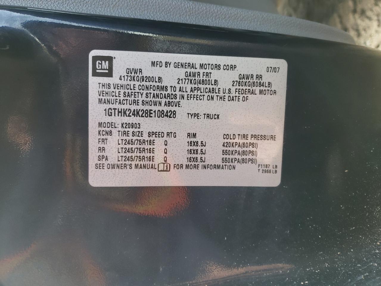 Photo 10 from auction – 2008 GMC SIERRA K25 with VIN 1GTHK24K28E108428