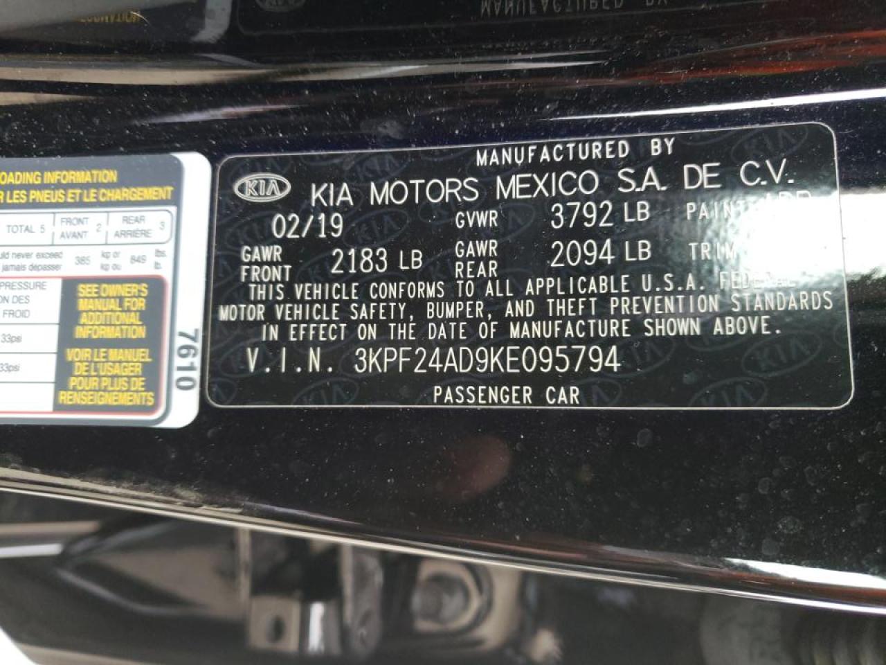 Photo 10 from auction – 2019 KIA FORTE FE with VIN 3KPF24AD9KE095794