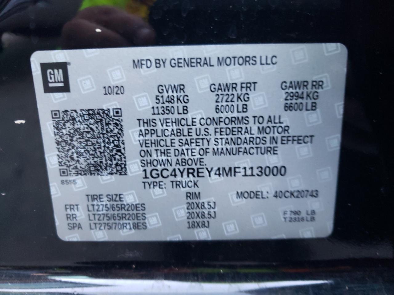 Photo 10 from auction – 2021 CHEVROLET SILVERADO with VIN 1GC4YREY4MF113000