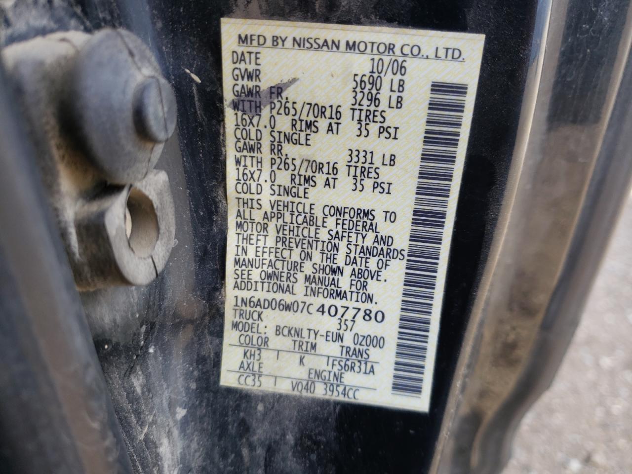 Photo 10 from auction – 2007 NISSAN FRONTIER K with VIN 1N6AD06W07C407780