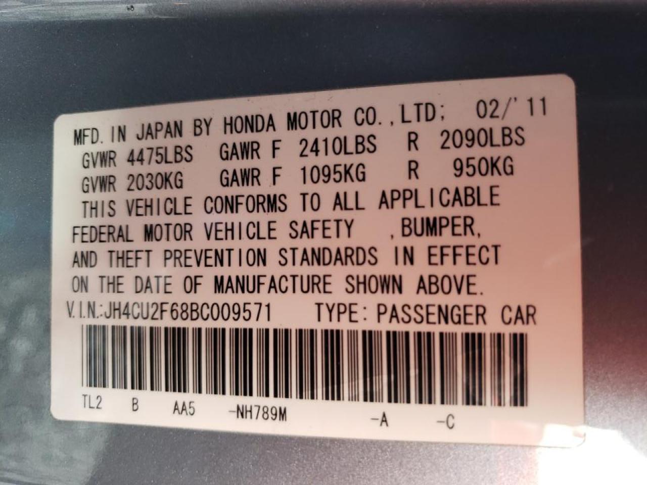 Photo 10 from auction – 2011 ACURA TSX with VIN JH4CU2F68BC009571
