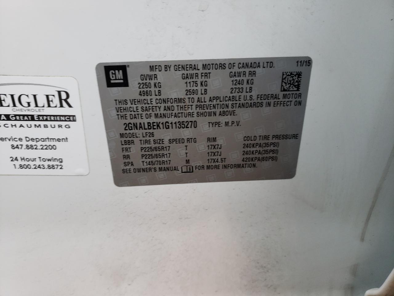 Photo 10 from auction – 2016 CHEVROLET EQUINOX LS with VIN 2GNALBEK1G1135270