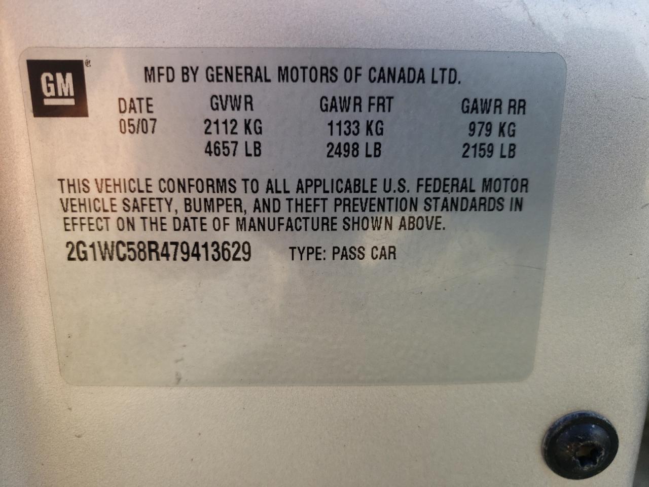 Photo 10 from auction – 2007 CHEVROLET IMPALA LT with VIN 2G1WC58R479413629