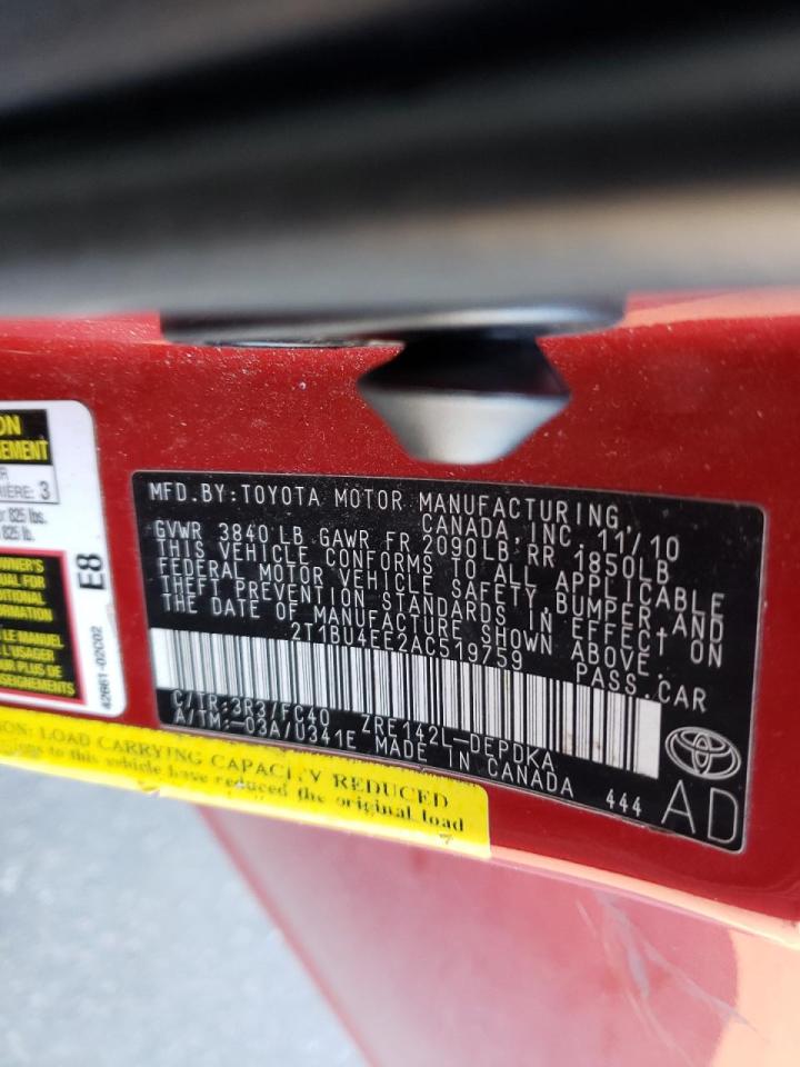 Photo 10 from auction – 2010 TOYOTA COROLLA with VIN 2T1BU4EE2AC519759