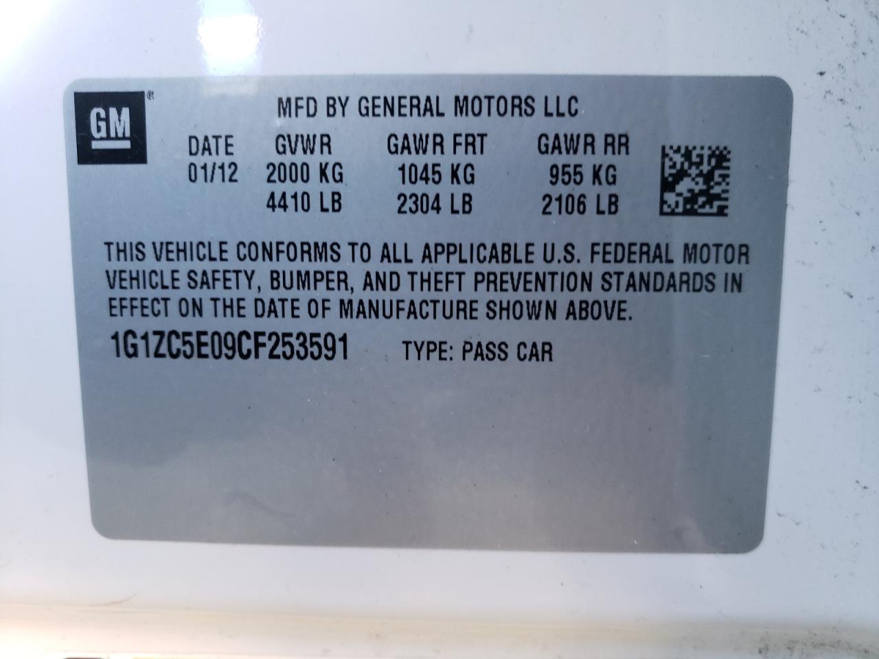 Photo 10 from auction – 2012 CHEVROLET MALIBU 1LT with VIN 1G1ZC5E09CF253591