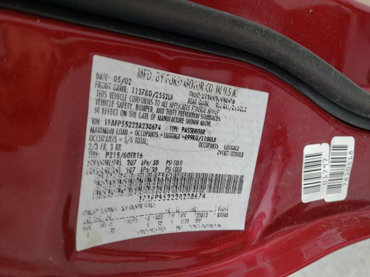 Photo 10 from auction – 2002 FORD TAURUS SES with VIN 1FAFP55222A238674