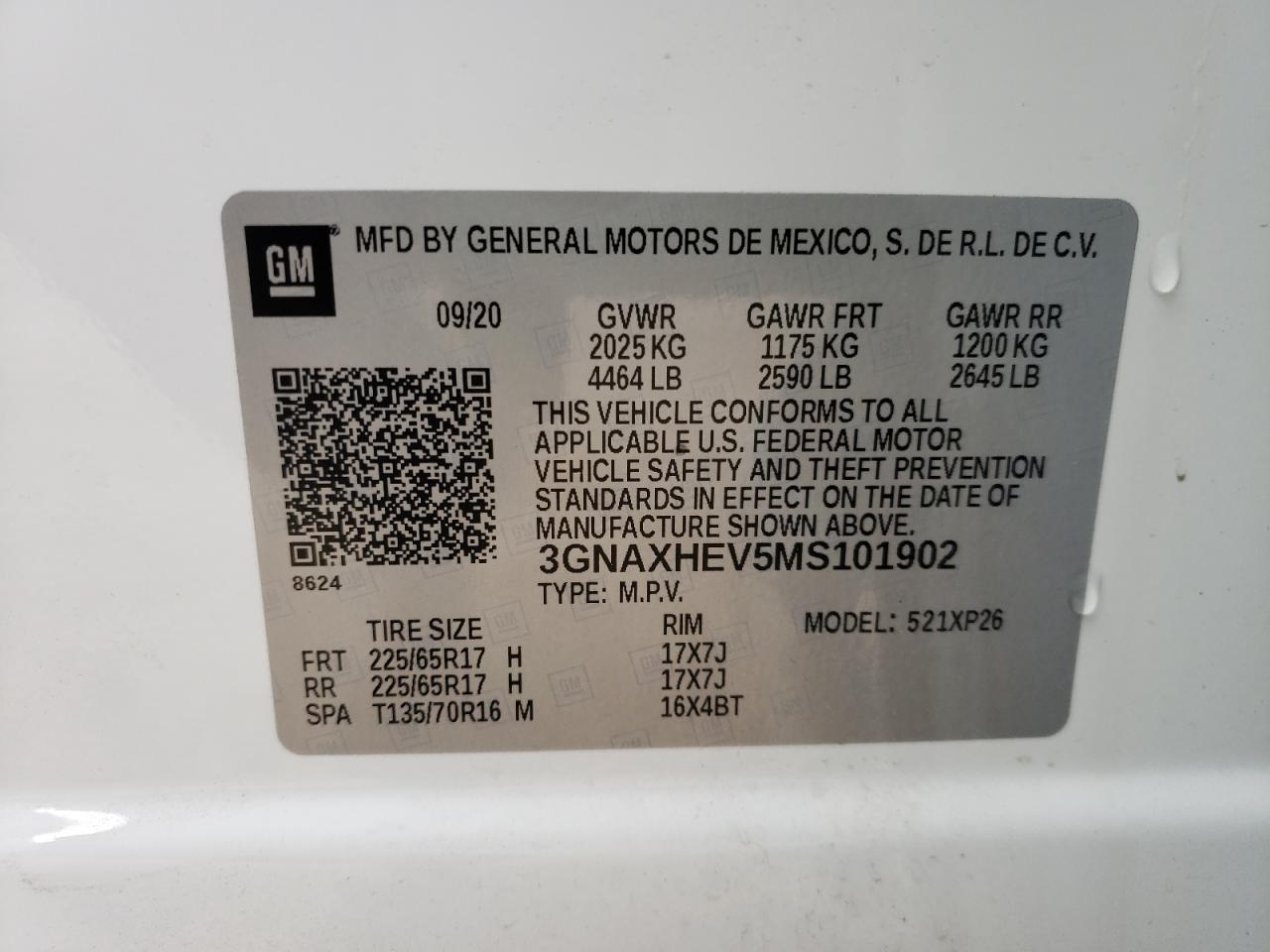 Photo 10 from auction – 2021 CHEVROLET EQUINOX LS with VIN 3GNAXHEV5MS101902