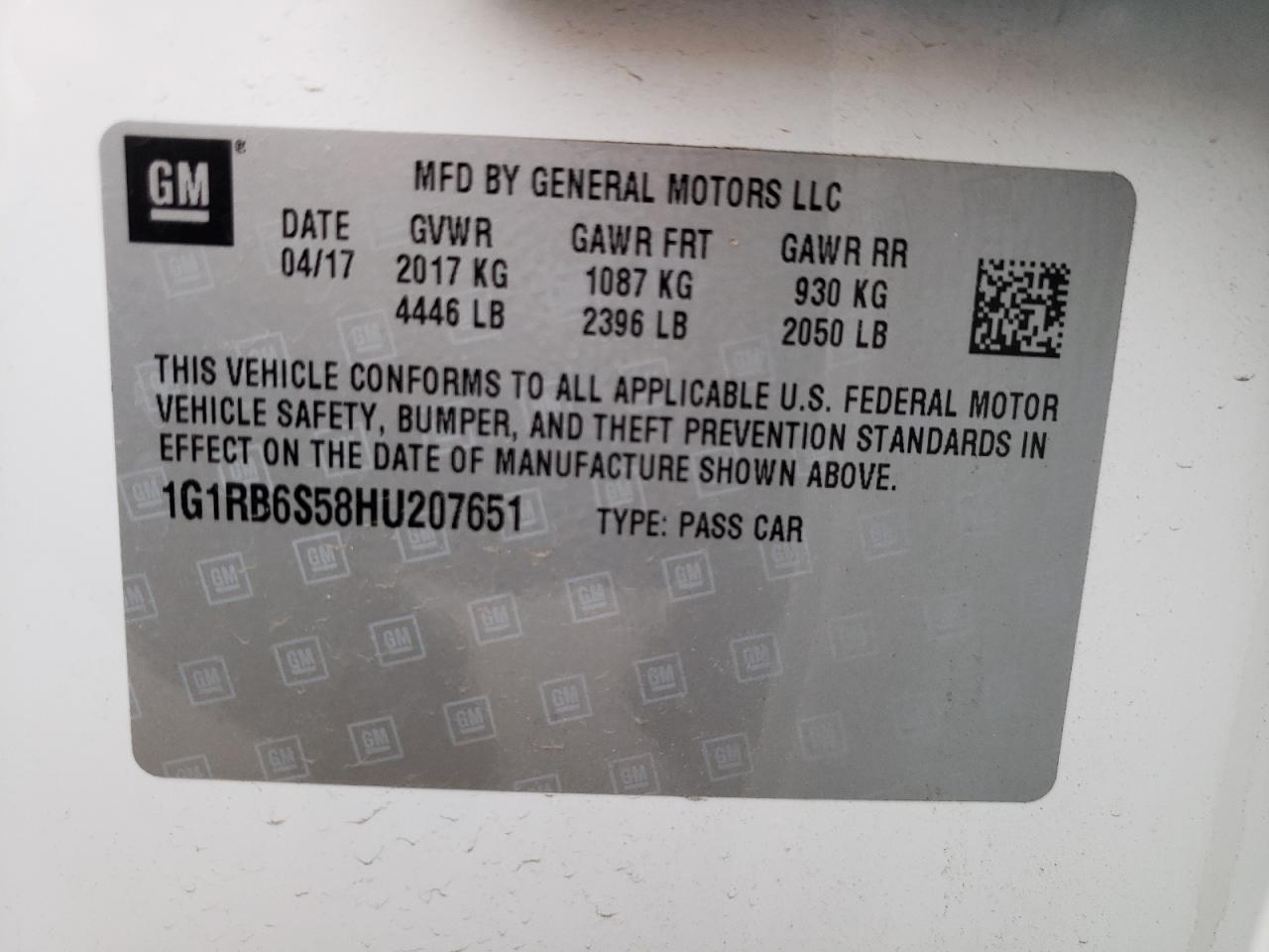 Photo 10 from auction – 2017 CHEVROLET VOLT PREMI with VIN 1G1RB6S58HU207651