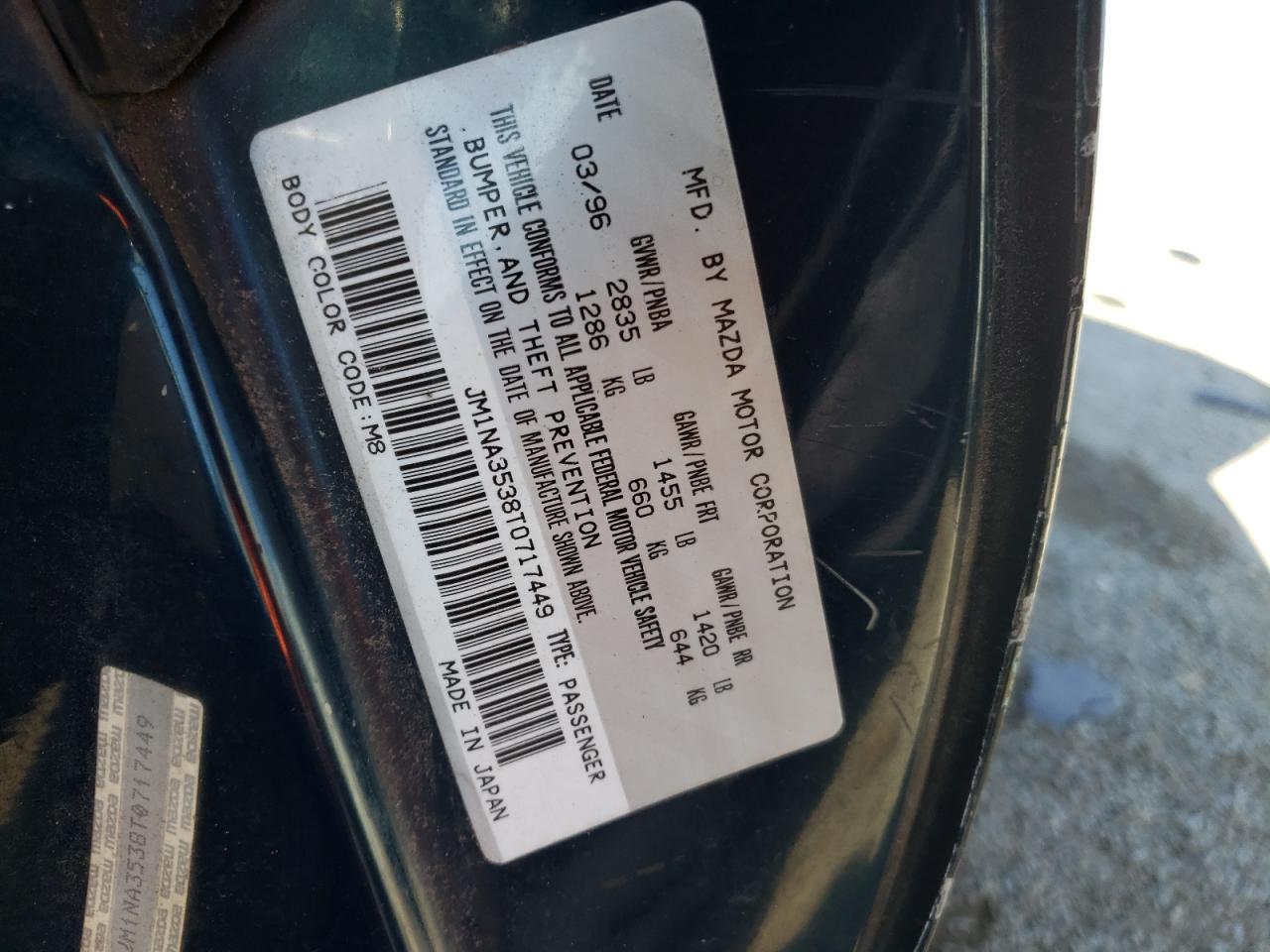 Photo 10 from auction – 1996 MAZDA MX-5 MIATA with VIN JM1NA3538T0717449